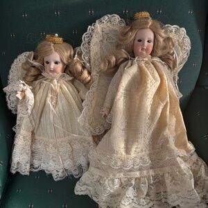 Vintage Porcelain Angel Doll & Tree-topper with Lace Dresses❣️